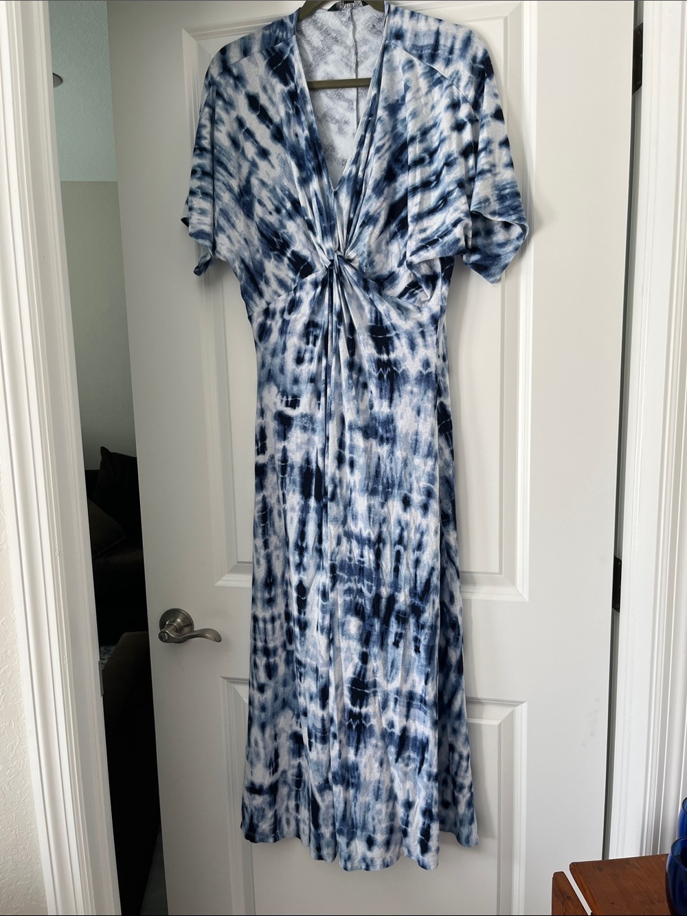 Lauren Ralph Lauren Linen Blend Tie-Dye Maxi Dress with Front Twist Sz L